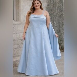 Vintage Y2K Light Blue Rhinestone Formal Gown with Matching Wrap Size 20 USA